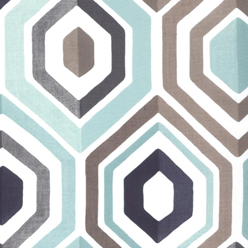 9 x 9 inch Home Decor Fabric Swatch  - Signature Signature Meeting 1041 - navy blue, turquoise, grey