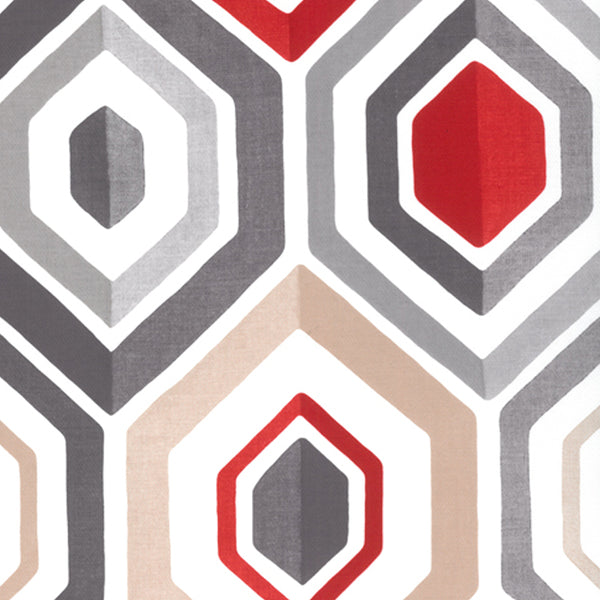 12 x 12 po Échantillon - Tissu décor maison - Signature Meeting 1111 - rouge, gris, beige