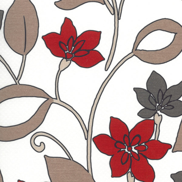 12 x 12 po Échantillon - Tissu décor maison - Signature Murmure 1074 - noir, rouge, beige