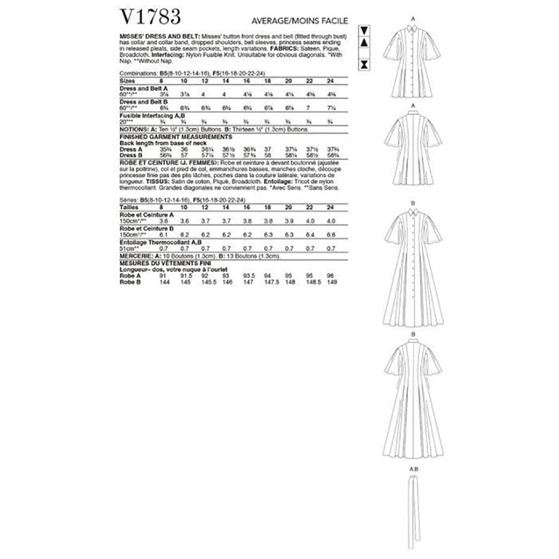 V1783 Misses' Dresses (size: 16-18-20-22-24)