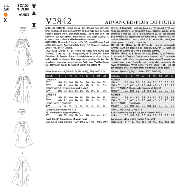 V2842 - Misses' Dress (size: 12-14-16)
