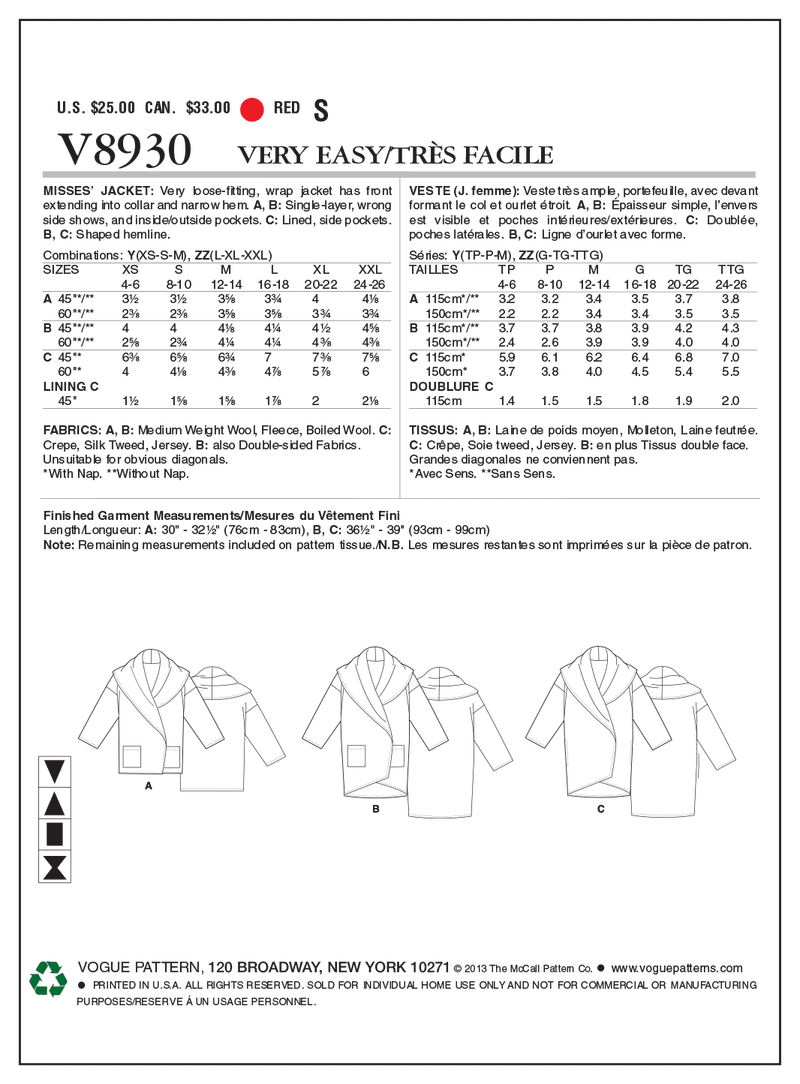 V8930 Misses' Jacket - Misses